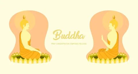 Monk phra buddha left right side view sitting on lotus base for pray concentr Illustrazione stock