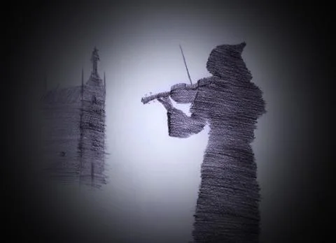 Monk plays the violin Stock Illustration