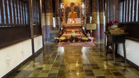Monk Portrait Shrine Inside Wat Phra Singh Temple Interior Chiang Mai Stock Footage 331202316