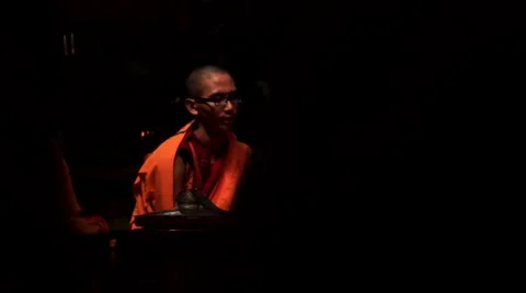 Monk preaching during a prayer session in monastery, Mustang, Nepal Stock Footage 62923806