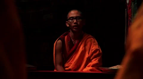 Monk preaching during a prayer session, Mustang, Nepal Stock Footage 62923807