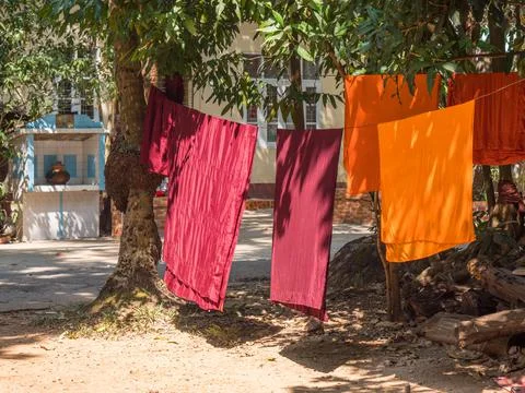 Monk robes drying in Yangon Stock Photos