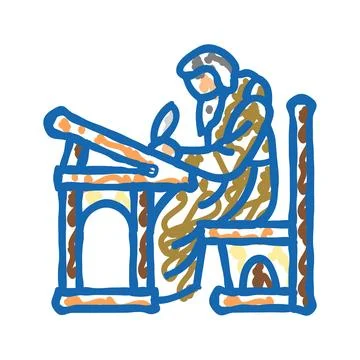 Monk scribe byzantine icon doodle illustration Stock Illustration