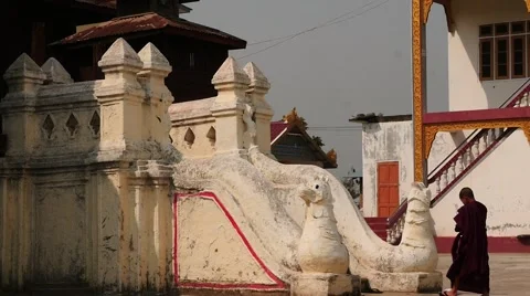 Monk slow motion in One of Myanmar monastery near Inle lake Stock Footage 61206191