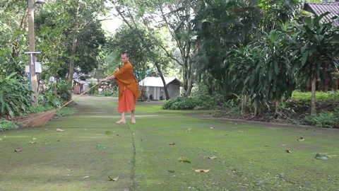 Monk Sweeping Stock Footage 160447692