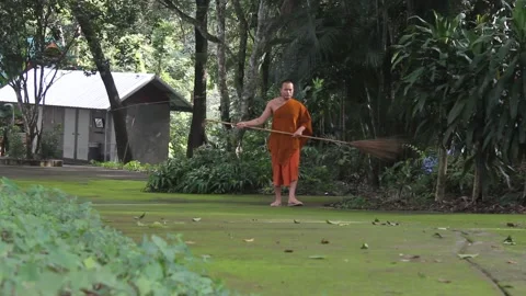 Monk Sweeping Stock Footage 160447698