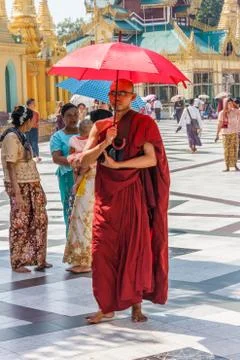 Monk with umbrella Stock-Fotos
