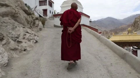 Monk Walking Around Monastery Video stock 47598674