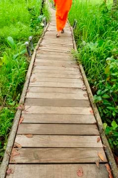Monk walking in moderate practice Stock Photos