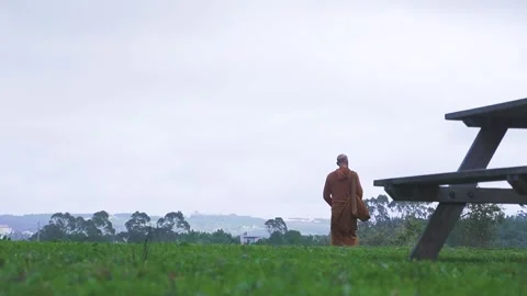 Monk walking outside alone Stock Footage 171811522