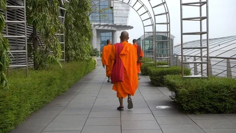 Monk walking Slow Motion Stock Footage