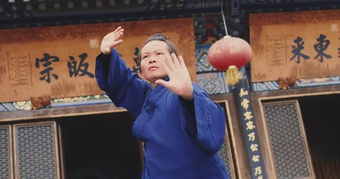 Monk of Wudang mountain Monastery in China demonstrates Tai Chi martial arts. Sl Vídeo Stock 201096032