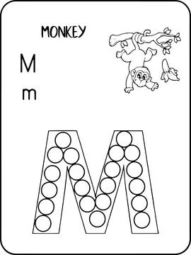 Monkey abc animals dot markers activity Pages Stock Illustration
