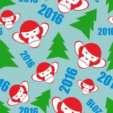 Monkey and a Christmas tree. New year 2016 seamless patetrn. Vector Holiday b Stock Illustration