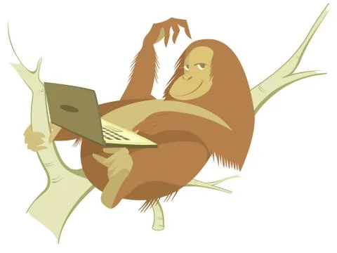 Monkey and computer Illustrazione stock