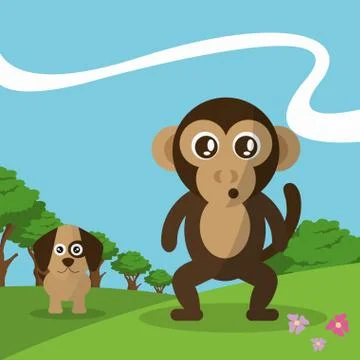 Monkey and dog design  , vector graphic , animal illustration Illustrazione stock