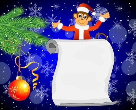 Monkey and a sheet of paper on a dark blue background Stock Illustration