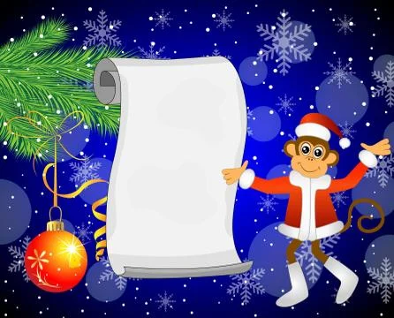Monkey and a sheet of paper on a dark blue background Stock Illustration