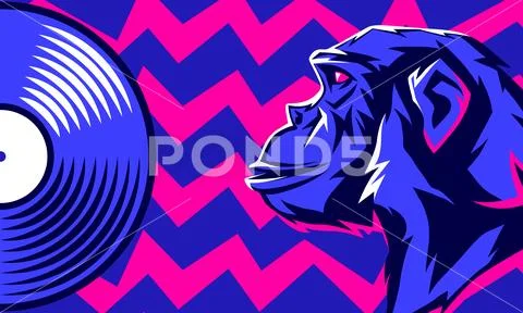 Monkey and vinyl disc. Stock Illustration