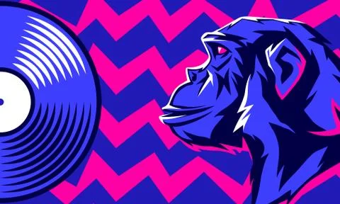 Monkey and vinyl disc. Stock Illustration