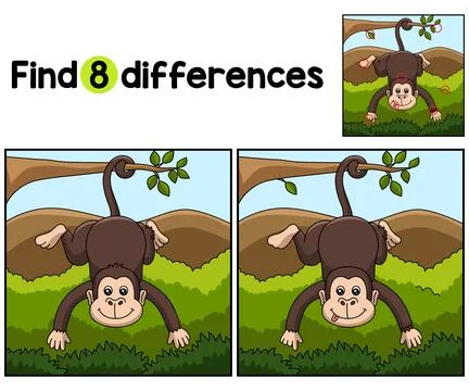 Monkey Animal Find The Differences Stock Illustration