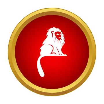 Monkey animal symbol in red circle with gold border Illustrazione stock