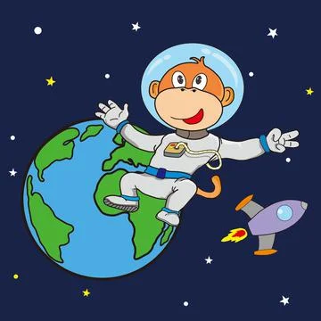 Monkey astronaut illustration Stock Illustration