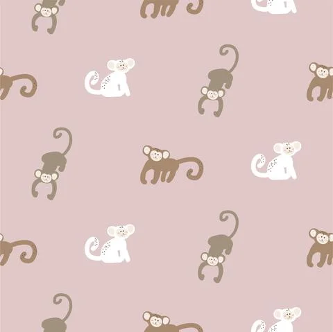 Monkey baby seamless pattern, kid apes pink background for clothes design print Stock Illustration