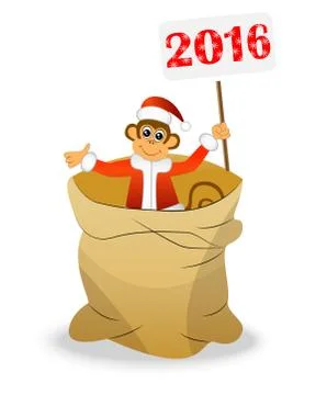 Monkey in a bag with a sign 2016 Stock Illustration