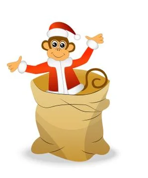 Monkey in a bag on a white background Illustrazione stock