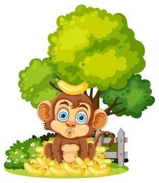 Monkey with Bananas in Forest Stock Illustration