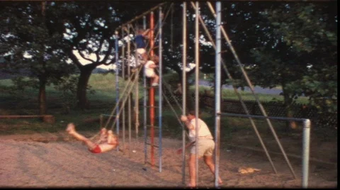 Monkey bars and swing (vintage 8 mm amateur film) Stock Footage 824157