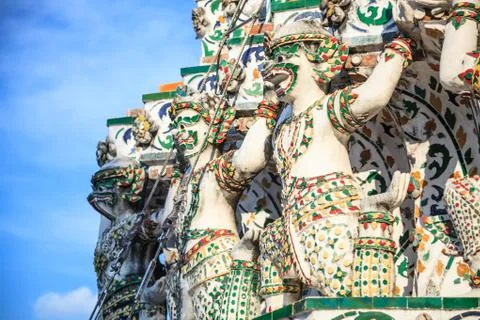 Monkey Base Bearers Decoration in Wat Arun (the Temple of Dawn) in Bangkok, B Stock Photos
