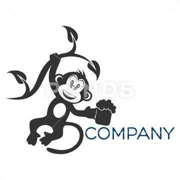 Monkey with beer logo Stock Illustration ~ #104296884