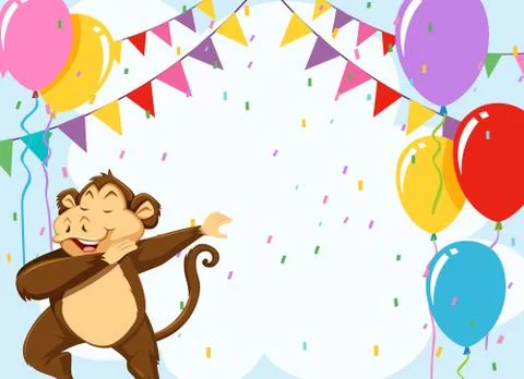 Monkey on birthday template Stock Illustration