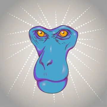 Monkey blue face and yellow eyes without borders Illustrazione stock