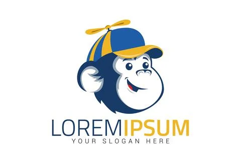 Monkey with Blue Hat Logo Design Stock Illustration