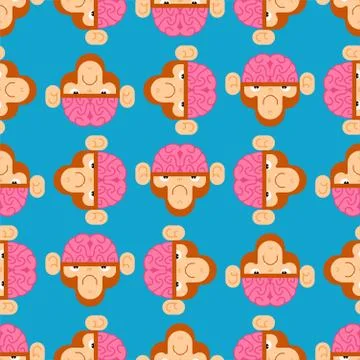 Monkey with brain pattern seamless. Gorilla with brains background. Vector te Stock Illustration