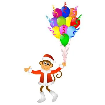 Monkey with bright balloons Stock Illustration