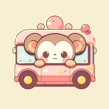 Monkey on a bus cartoon character Stock Illustration