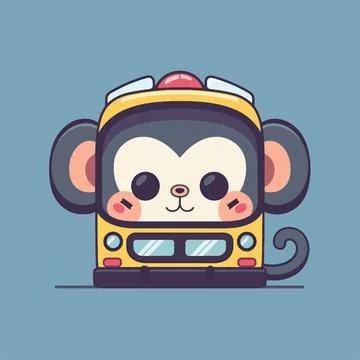 Monkey on a bus cartoon character Stock Illustration