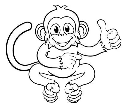 Monkey Cartoon Animal Thumbs Up and Pointing Ilustração Stock