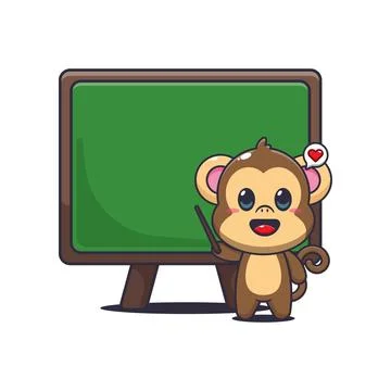 Monkey cartoon vector illustration with blackboard Stock Illustration