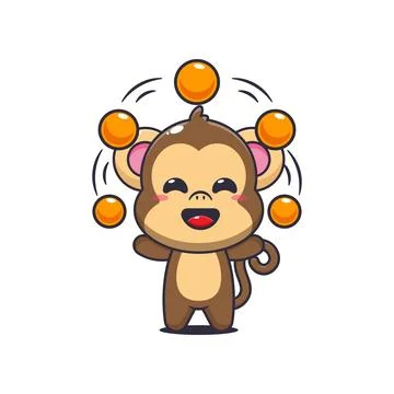 Monkey cartoon vector illustration circus attraction with balls Stock Illustration
