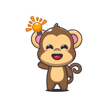 Monkey cartoon vector illustration get an idea Stock Illustration