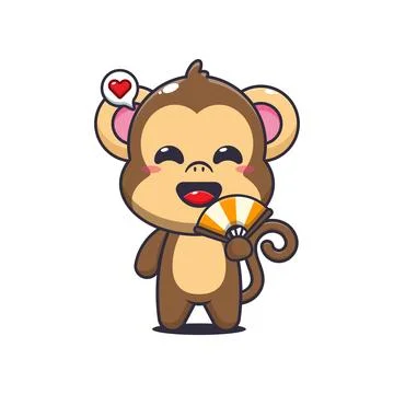 Monkey cartoon vector illustration with hand fan Stock Illustration