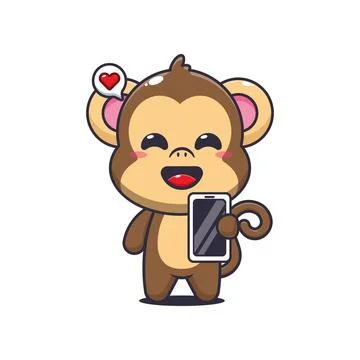 Monkey cartoon vector illustration with mobile phone Stock Illustration
