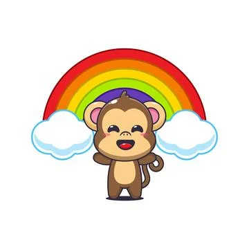 Monkey cartoon vector illustration with rainbow Stock Illustration