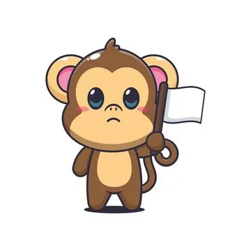 Monkey cartoon vector illustration with white flag Stock Illustration