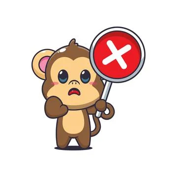 Monkey cartoon vector illustration with wrong sign Stock Illustration